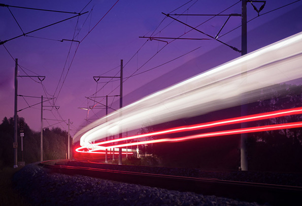 train lights blurring at night